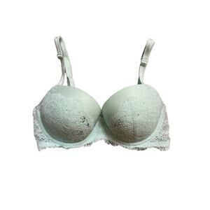 Victorias Secret 32D Dream Angels Lined Demi Rhinestone Mint Green Lace Bra